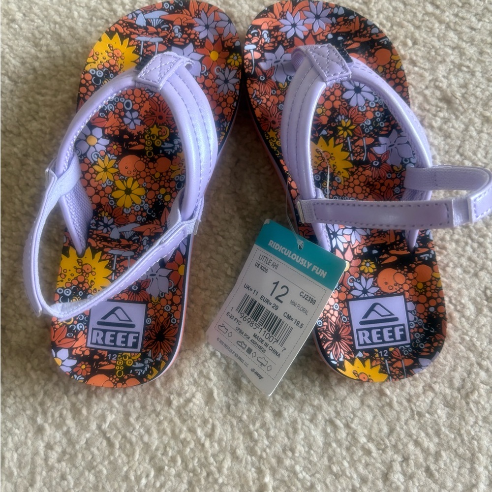 Reef Kids' size 12C Floral Purple Strap Flip Flop Sandals - Lavender NWT